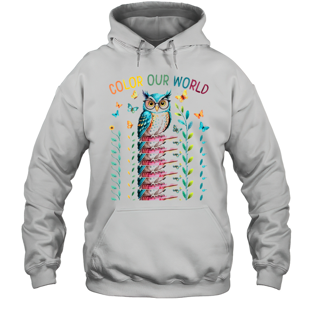 Color Our World Summer Reading Program 2025 Owl Teacher Shirt Unisex Hoodie