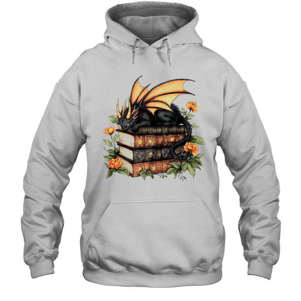 Dragon Books Cottagecore Flower Bookworm Book Lover Shirt Unisex Hoodie