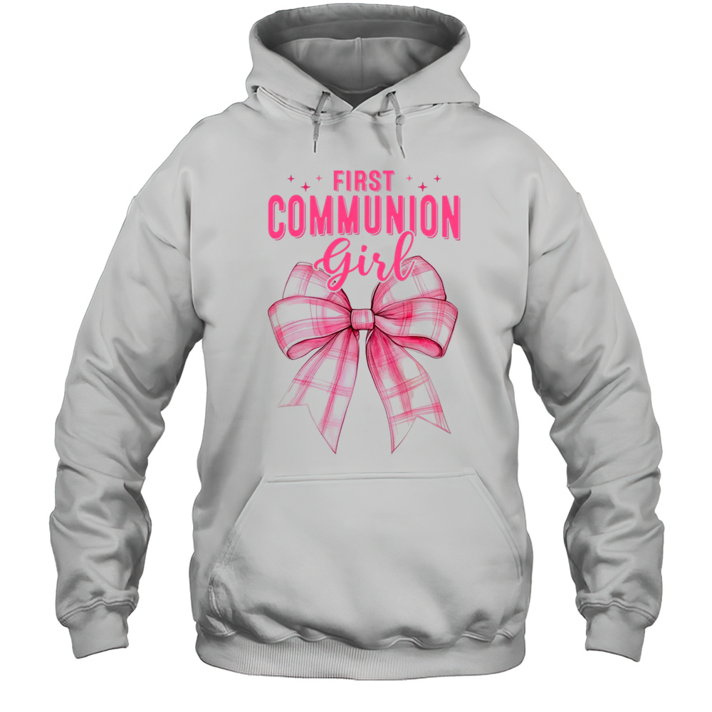 My First Communion Girls Pink Coquette Bow Christian Cute Shirt Unisex Hoodie