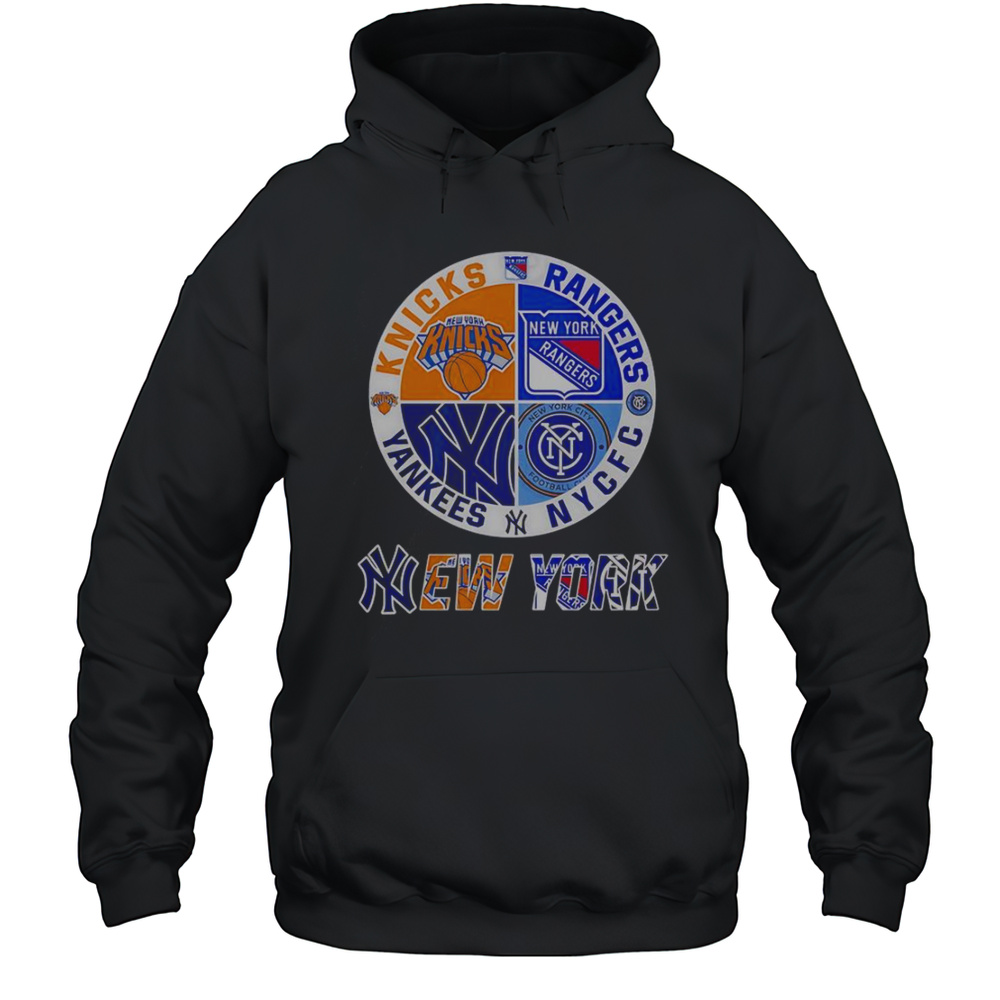 New York Yankees Knicks Rangers NYCFC 4 Teams Sports Circle Logo T-Shirt Unisex Hoodie
