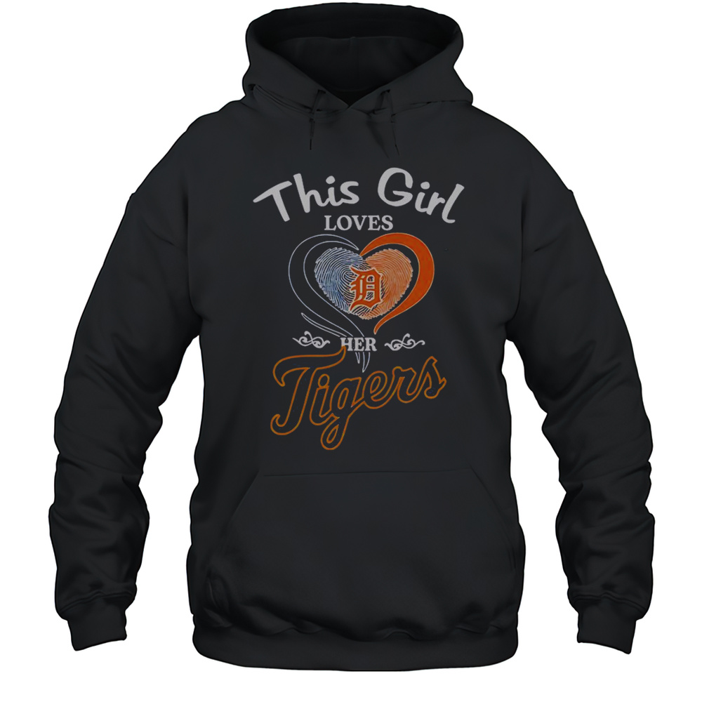 Detroit Tigers This Girl Loves Her Heart Fingerprint T-Shirt Unisex Hoodie
