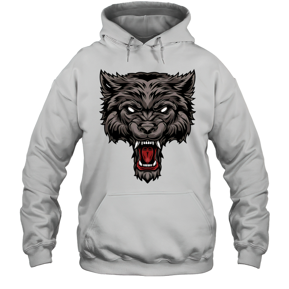 Ferocious Wolf Illustration Head Shirt Unisex Hoodie