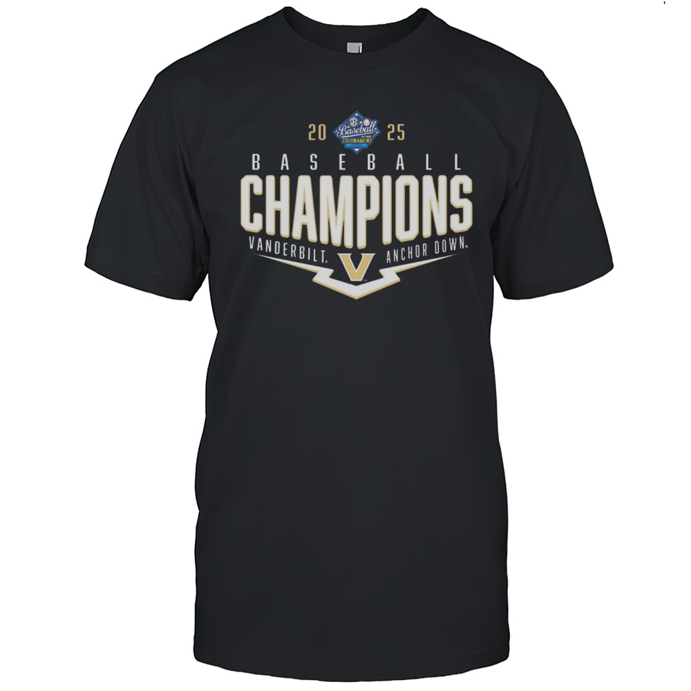 Vanderbilt Commodores NCAA SEC Baseball Conference Tournament Champions Playoff Pitch Anchor Down 2025 T-shirt