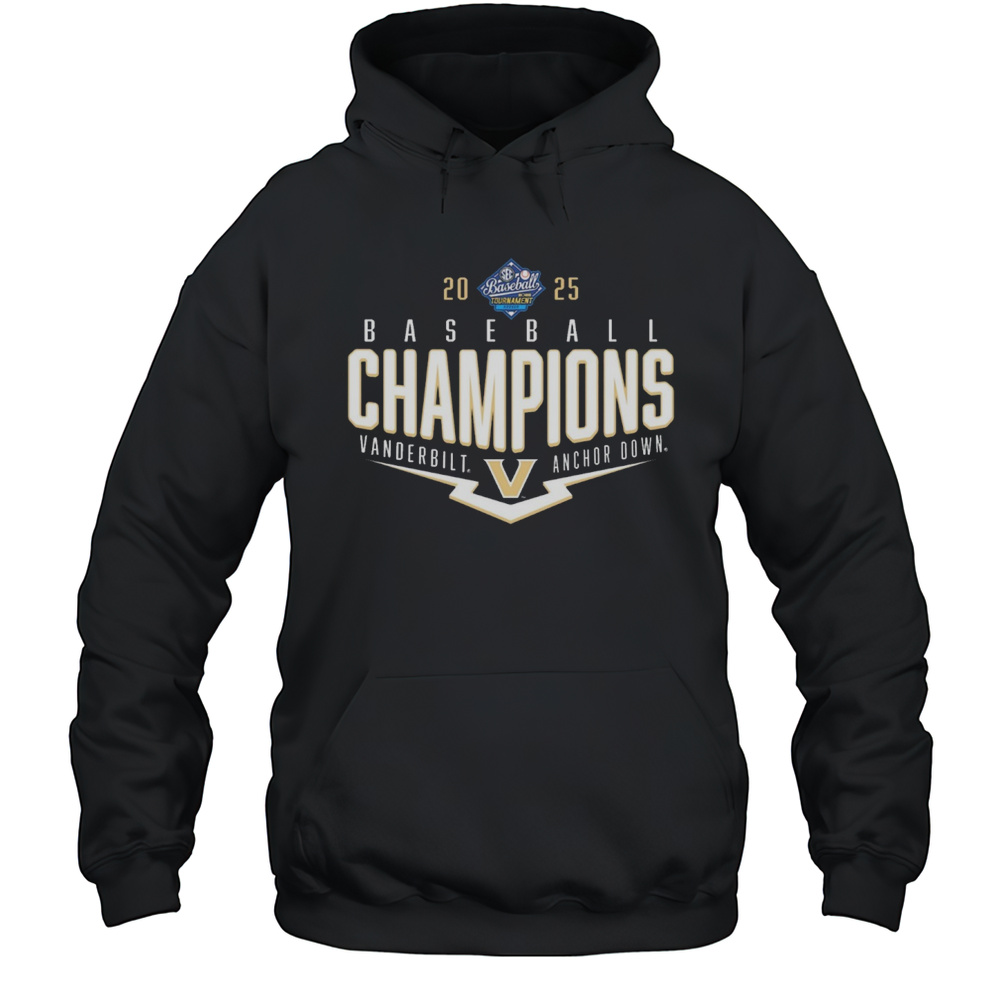 Vanderbilt Commodores NCAA SEC Baseball Conference Tournament Champions Playoff Pitch Anchor Down 2025 T-shirt Unisex Hoodie