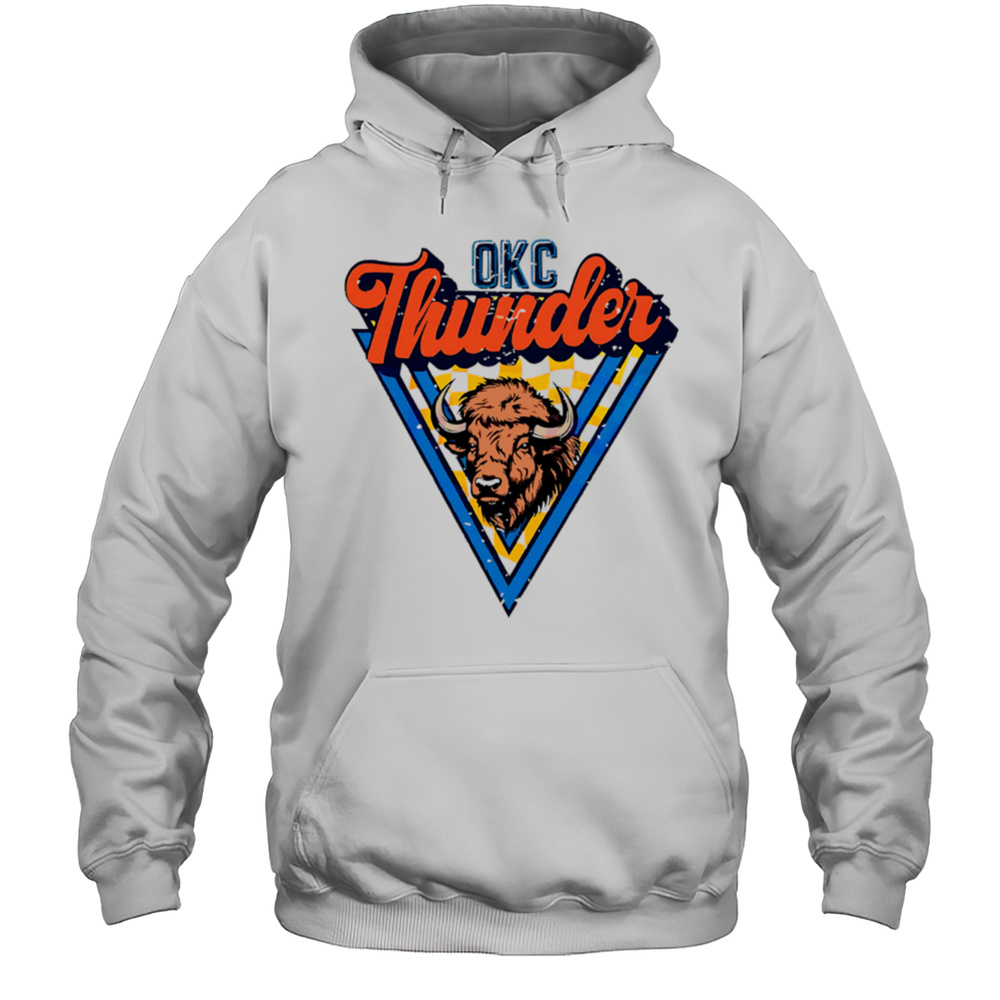 Vintage Oklahoma City Thunder Retro Bison Triangle Basketball Shirt Unisex Hoodie