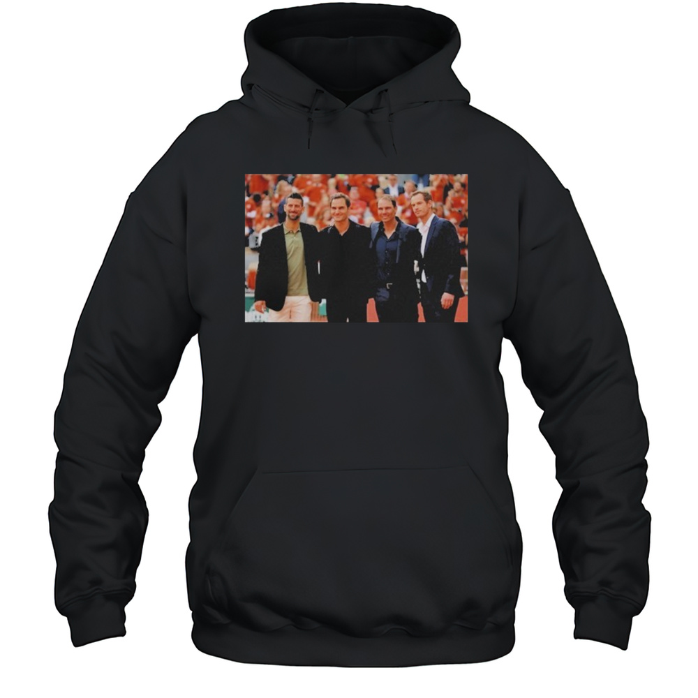 Four Tennis Legends Djokovic Federer Murray Nadal At Rafa Roland Garros Tribute Wall Shirt Unisex Hoodie