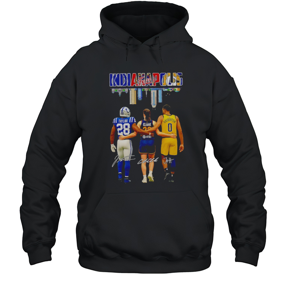Jonathan Taylor X Colts Caitlin Clark X Tyrese Haliburton Indiana City Skyline Signatures Shirt Unisex Hoodie