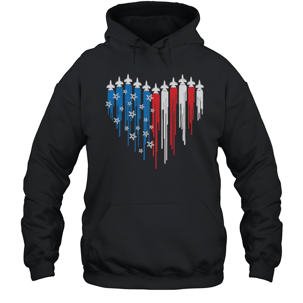 Fighter Jet Airplane American Flag Heart Svg USA Flag Shirt Unisex Hoodie