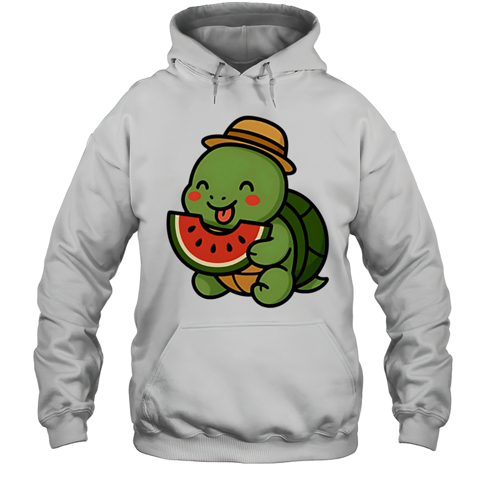 Cheerful Turtle Eating Watermelon Cute Summer Shirt Unisex Hoodie