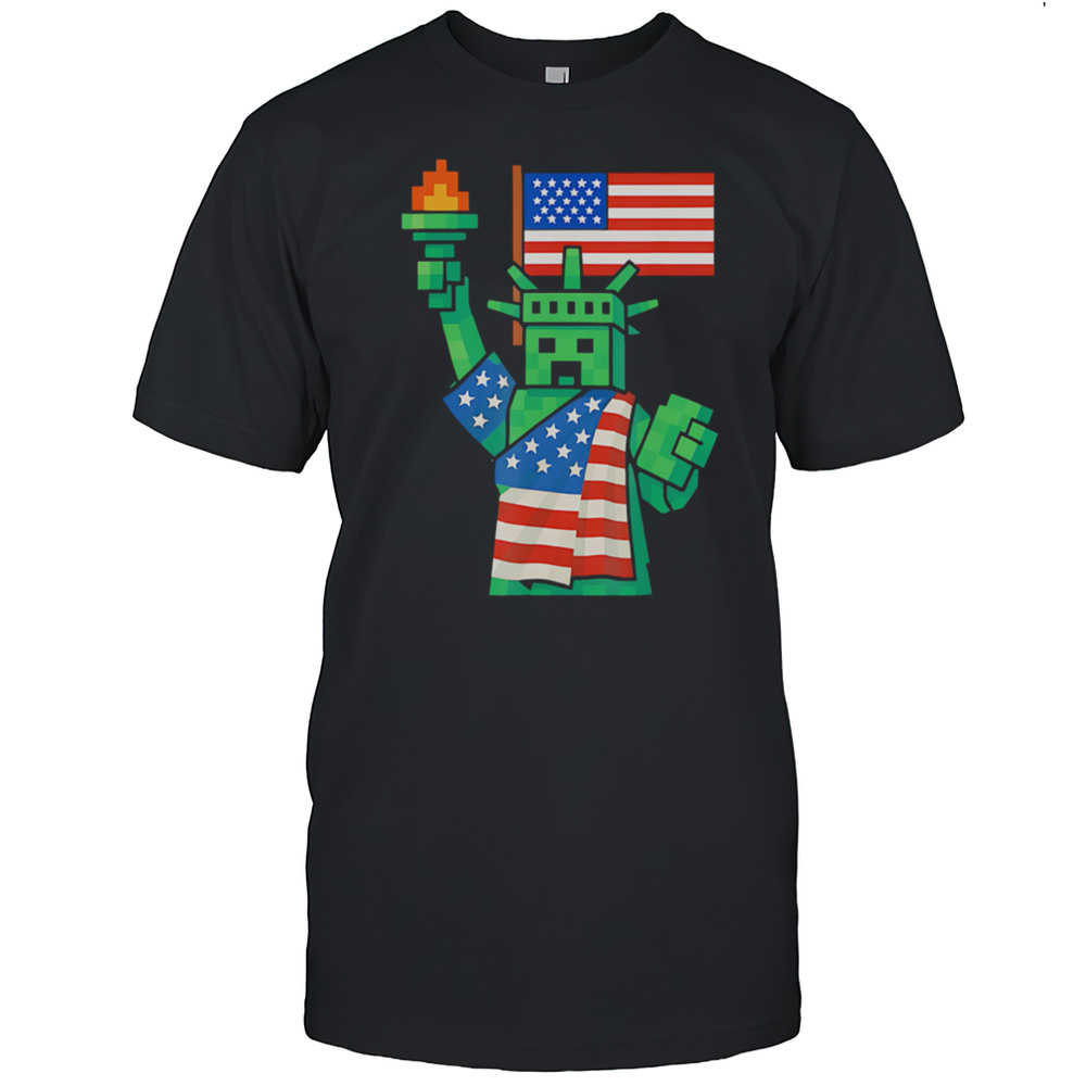Pixel Statue Of Liberty Patriotic Gaming Shirt