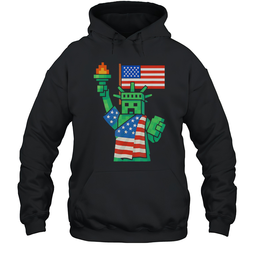 Pixel Statue Of Liberty Patriotic Gaming Shirt Unisex Hoodie