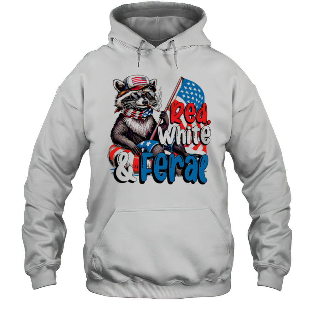 Red White And Feral Baby Raccoon Shirt Unisex Hoodie