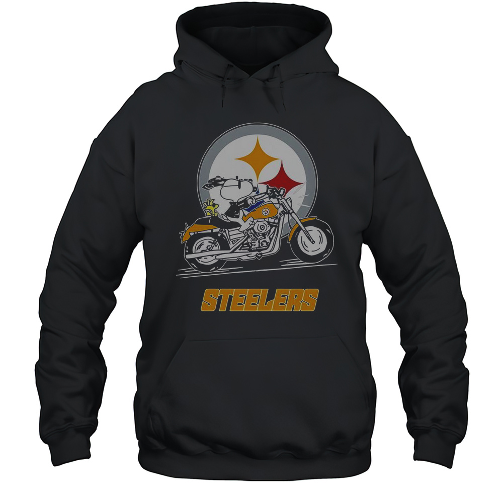 Snoopy And Woodstock Driving Motorbike Pittsburgh Steelers T-Shirt Unisex Hoodie