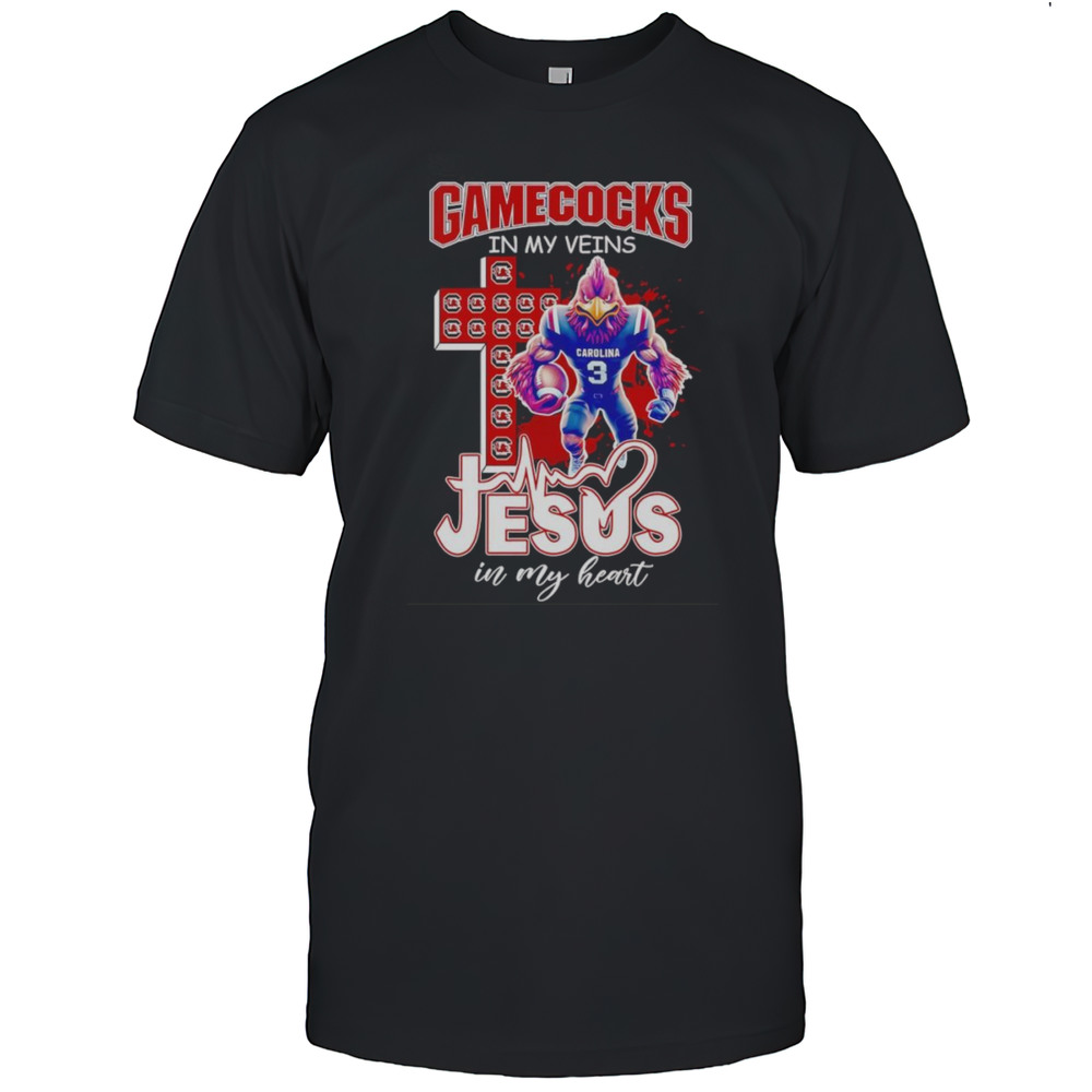 Gamecocks In My Veins Jesus In My Heart Mascot Shirt