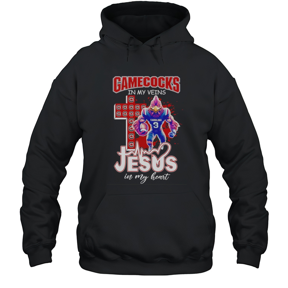 Gamecocks In My Veins Jesus In My Heart Mascot Shirt Unisex Hoodie