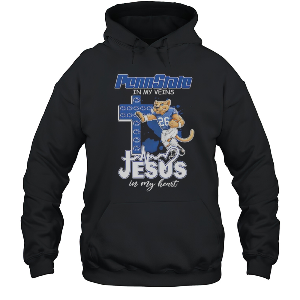 Penn State In My Veins Jesus In My Heart Mascot Shirt Unisex Hoodie