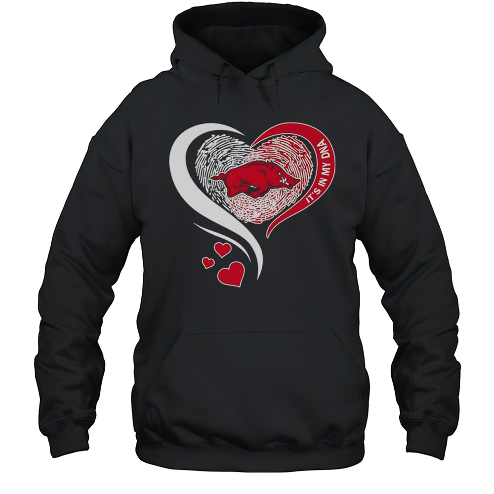 Fingerprint Heart Its In My DNA Arkansas Razorbacks Shirt Unisex Hoodie