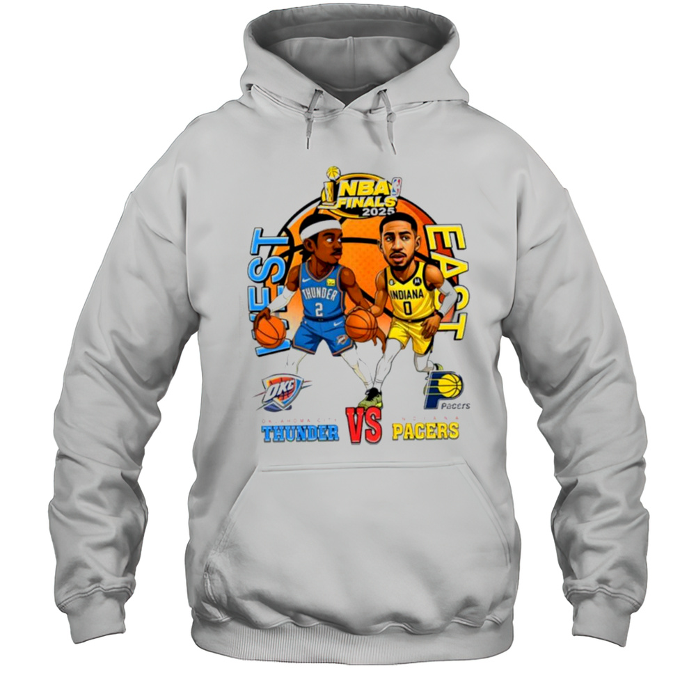 NBA Finals 2025 Shai Gilgeous Alexander OKC Thunder Vs Tyrese Haliburton Indiana Pacers Basketball Cartoon Shirt Unisex Hoodie