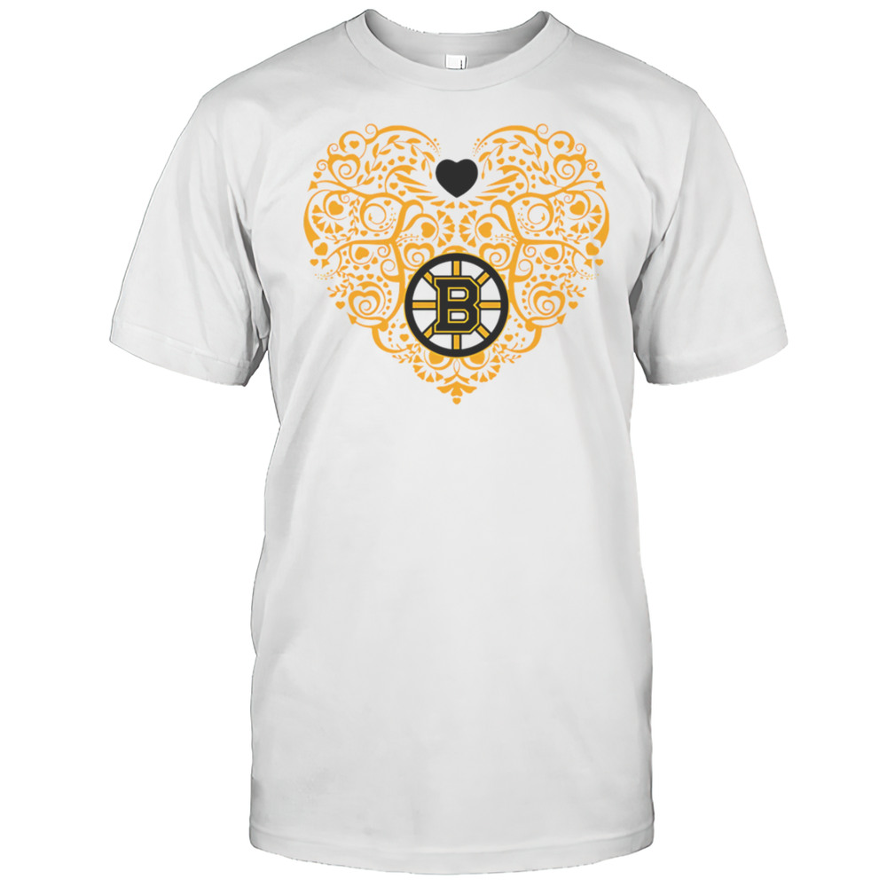 Boston Bruins Heart Floral Pattern Logo Shirt