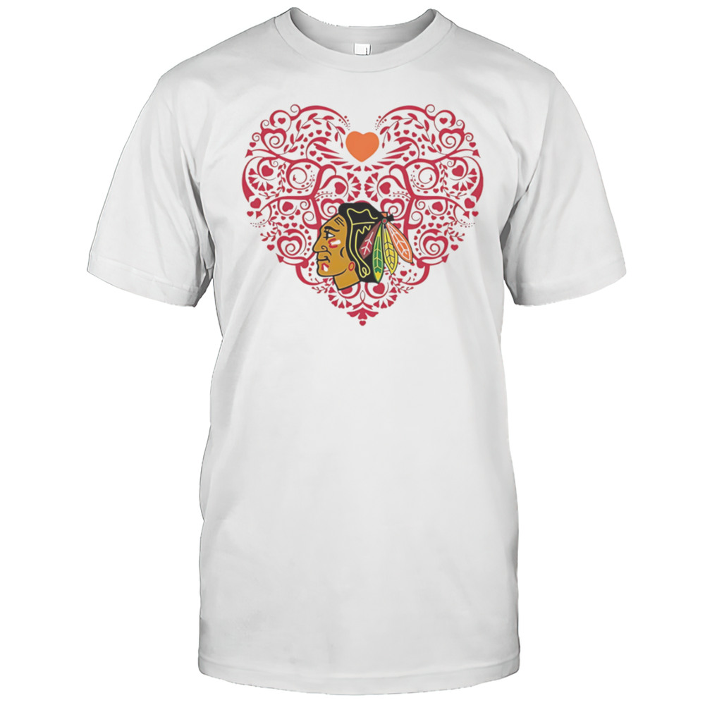 Chicago Blackhawks Floral Pattern Heart Logo Shirt