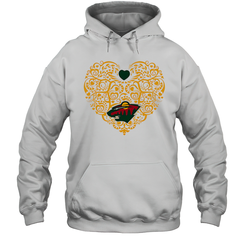 Minnesota Wild Floral Pattern Heart Logo Shirt Unisex Hoodie