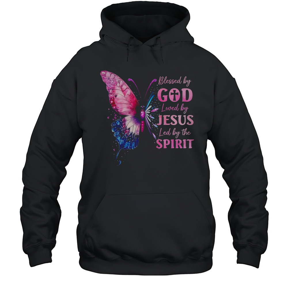 Blessed By God Loved By Jesus Pink Butterfly Christian Shirt Unisex Hoodie