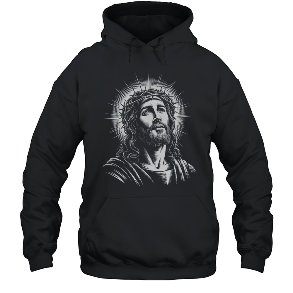 Jesus Christ Face With Crown Of Thorn God Bible Christian Shirt Unisex Hoodie