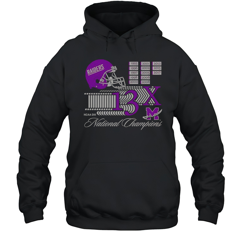 Mount Union Purple Raiders 13X NCAA DIII National Champions Helmet Logo T-Shirt Unisex Hoodie
