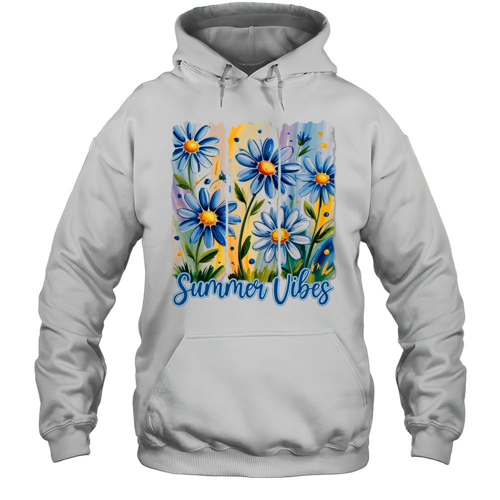 Summer Vibes Blue Floral Summer Women Wildflower Graphic Shirt Unisex Hoodie