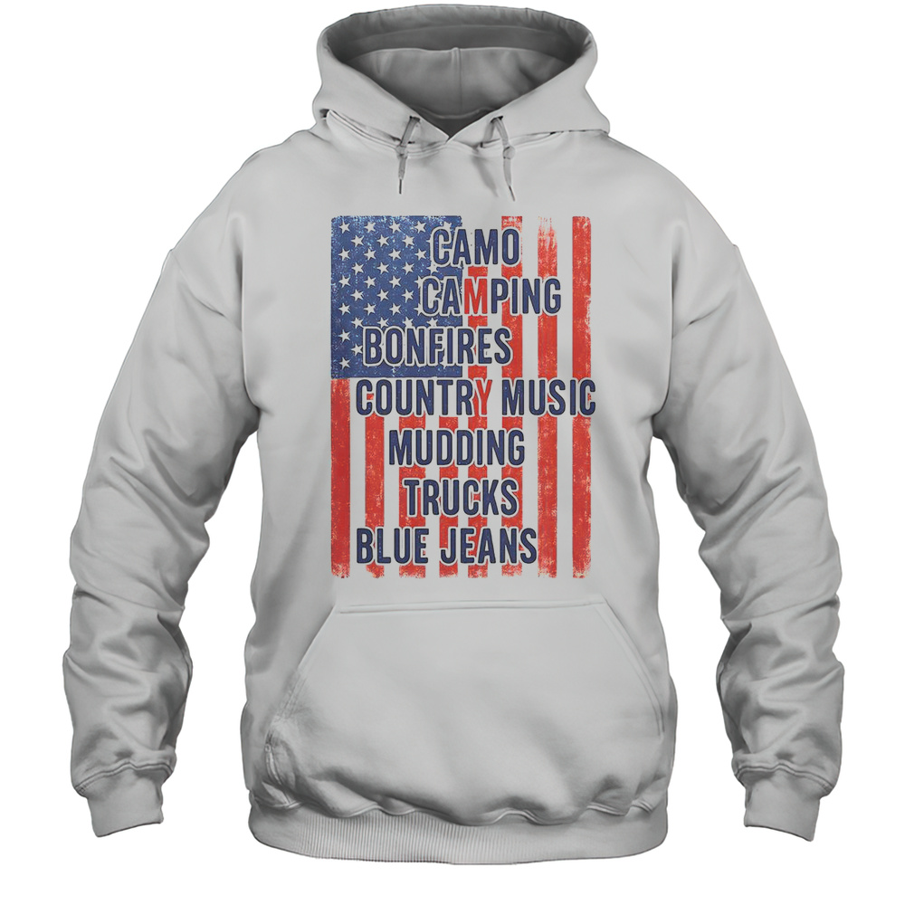 American Life Patriotic USA Flag Camo Camping Bonfires Country Music T-Shirt Unisex Hoodie
