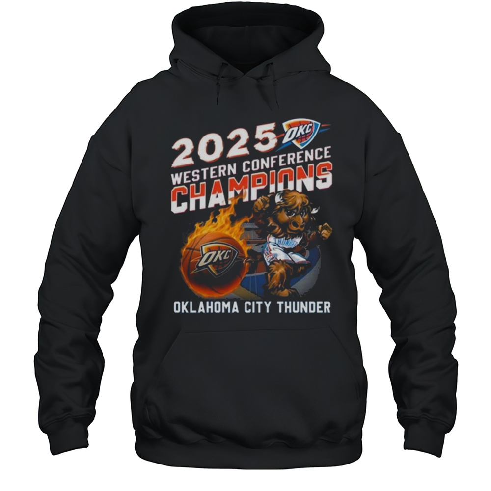 2025 Western Conference Champions Oklahoma City Thunder Mascot Fire Shirt Unisex Hoodie