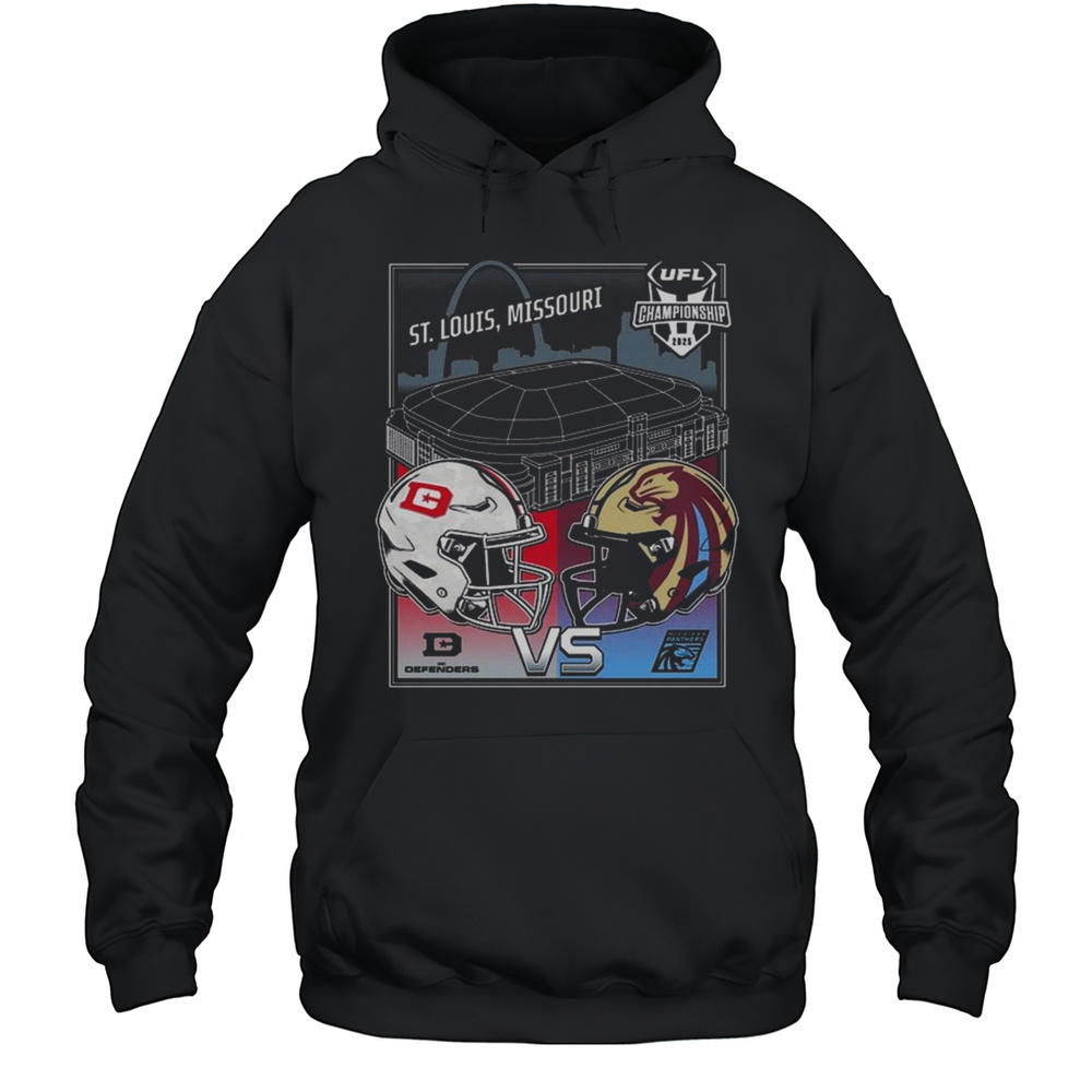 DC Defenders Vs Michigan Panthers UFL 2025 Championship Matchup St. Louis Missouri Head To Head Helmet Shirt Unisex Hoodie