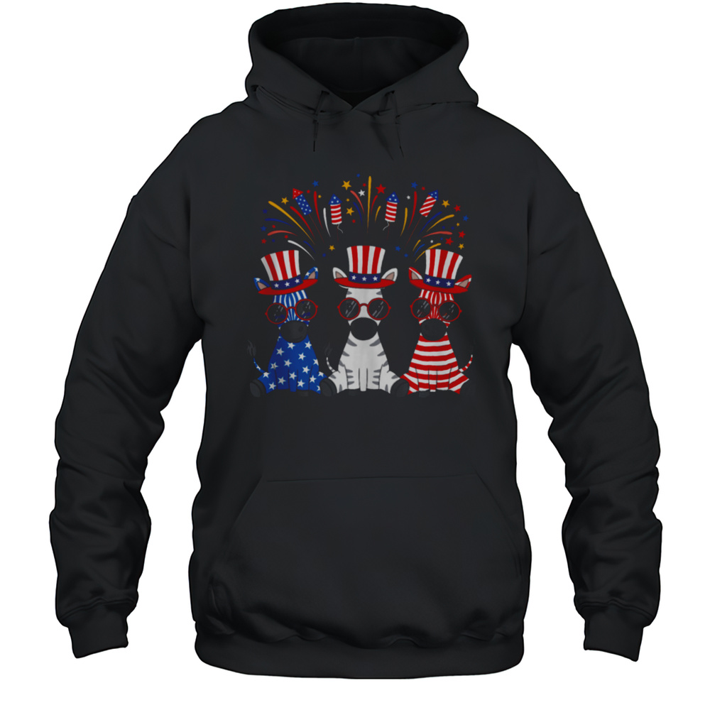 Funny Fireworks Zebra American USA Flag 4th Of July T-shirt Unisex Hoodie