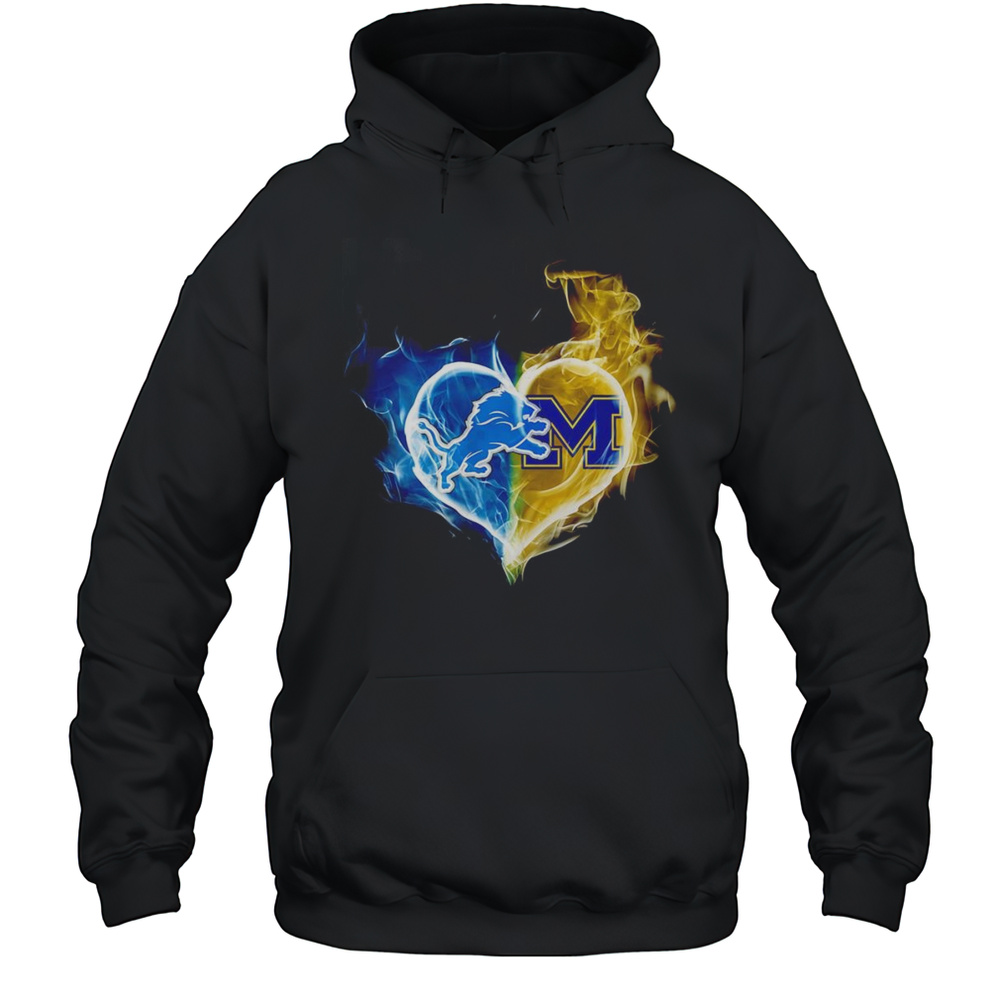 Smoke Heart Detroit Lions And Michigan Wolverines Shirt Unisex Hoodie