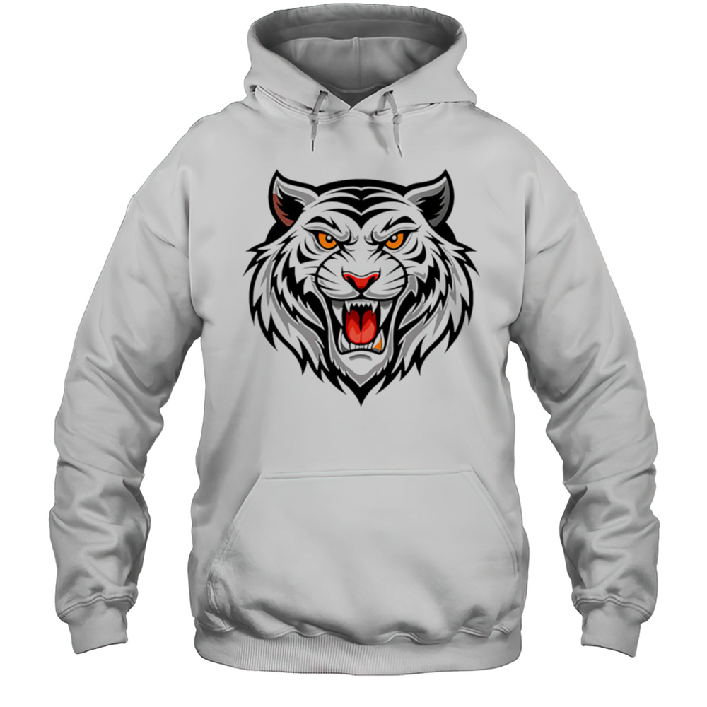Ferocious White Tiger Illustration Shirt Unisex Hoodie