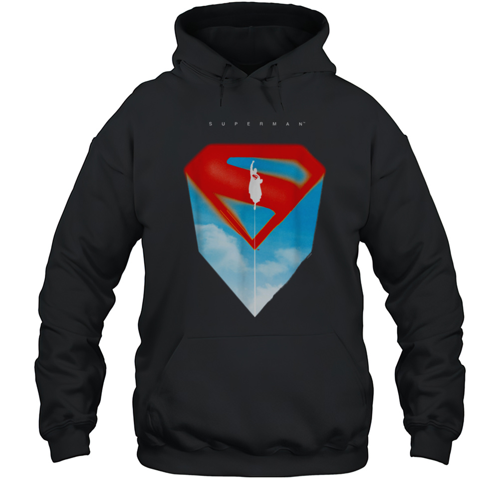 Superman 2025 Flying Silhouette Red S Shield Logo T Shirt Unisex Hoodie