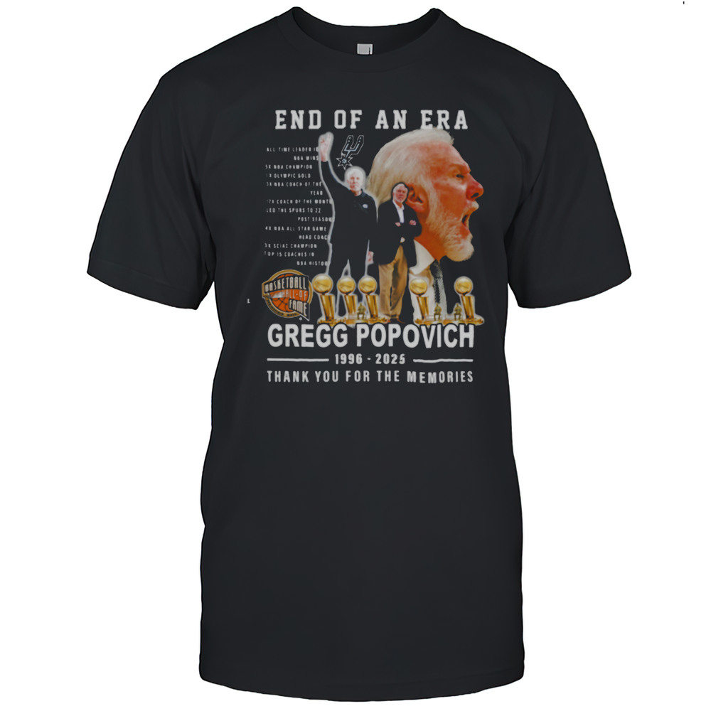 End Of An Era Gregg Popovich 1996 2025 Thank You For The Memories T Shirt