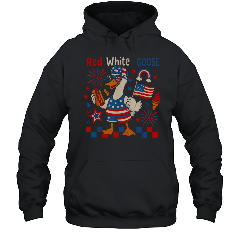 Red White And Goose 4th Of July American Flag Hot Dog T Shirt Unisex Hoodie