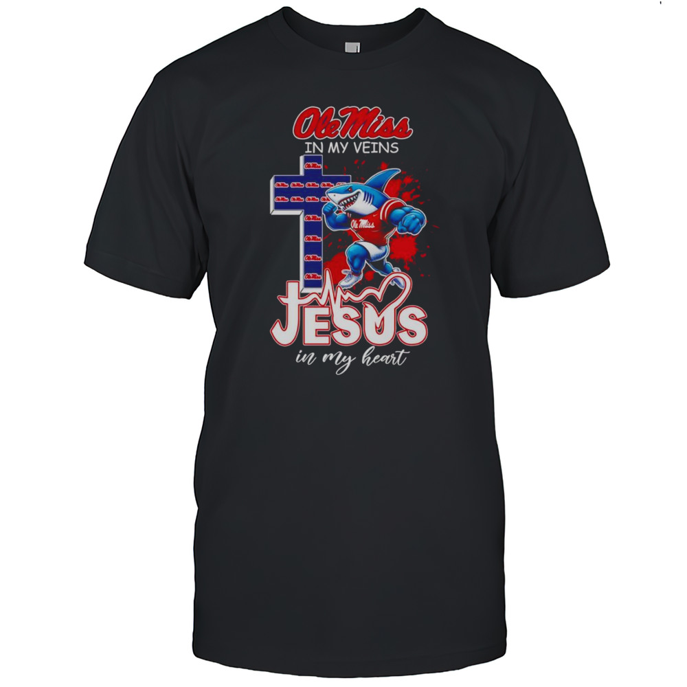 Ole Miss In My Veins Jesus In My Heart Football Mascot Shirt
