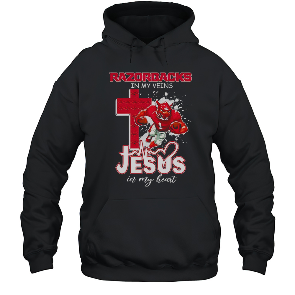 Razorbacks In My Veins Jesus In My Heart Football Mascot Shirt Unisex Hoodie