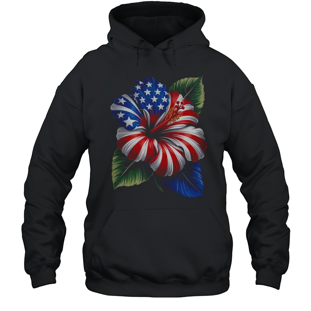 American Flag Hibiscus Flower Patriotic Floral 4th Of July Shirt Unisex Hoodie