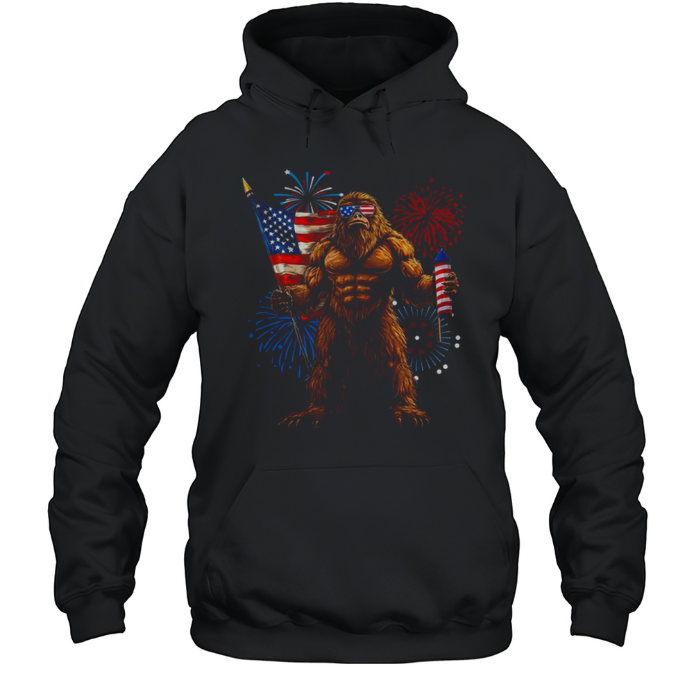 Bigfoot Fireworks 4th Of July Men Sasquatch American US Flag Shirt Unisex Hoodie