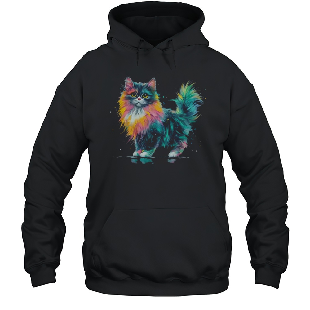 Cat Men Women Colourful Watercolour Cat Lover Animal Design Shirt Unisex Hoodie