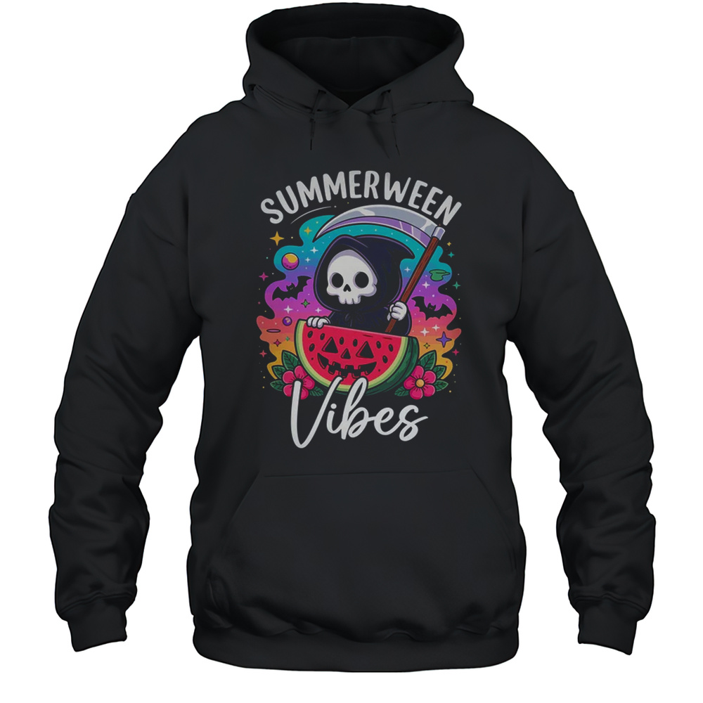 Retro Ghost Summerween Vibe Watermelon Ghost Summer Skeleton Shirt Unisex Hoodie