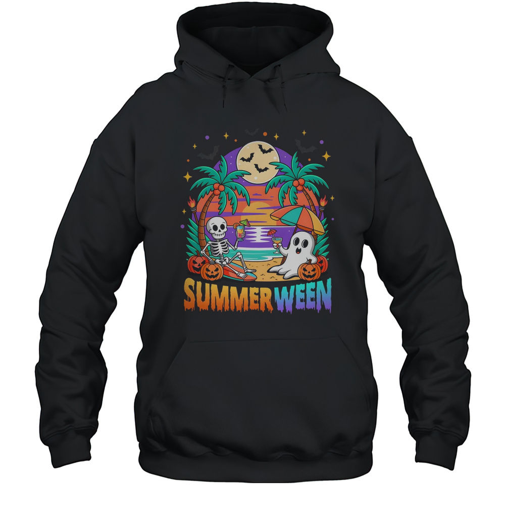 Summerween Summer Skeleton Party Halloween Vibes Vacation Shirt Unisex Hoodie