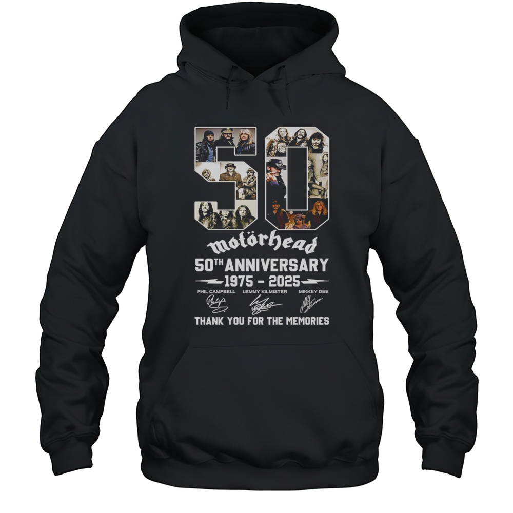 Motorhead 50th Anniversary 1975 2025 Thank You For The Memories Signature Shirt Unisex Hoodie