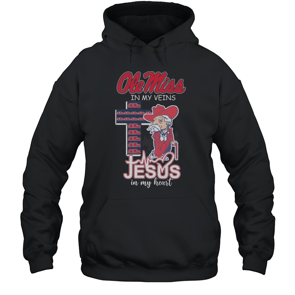 Ole Miss Rebels In My Veins Jesus In My Heart Mascot 2025 Shirt Unisex Hoodie