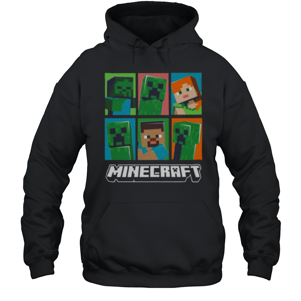 Minecraft Creeper Zombie Alex Steve Character Grid Shirt Unisex Hoodie