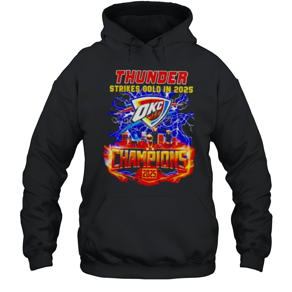 Oklahoma City Thunder Strikes Gold In 2025 Champion Lightning Shirt Unisex Hoodie