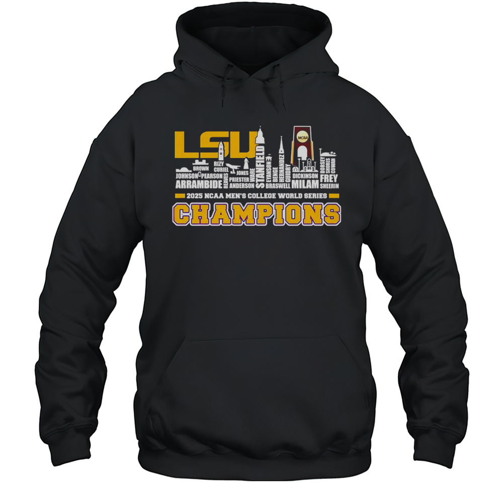 Skyline Name LSU Tigers 2025 NCAA Mens College World Series Champions Shirt Unisex Hoodie